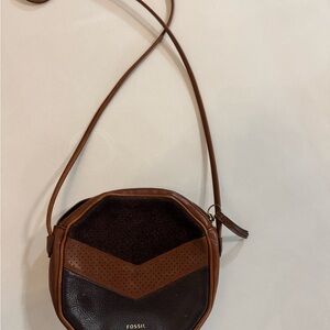 Fossil Brown Leather Octagonal Crossbody Purse